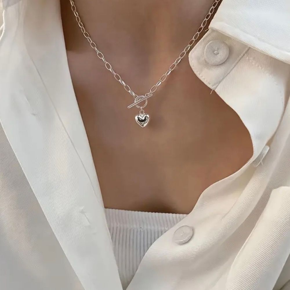 Stainless Steel Silver Heart Toggle Necklace